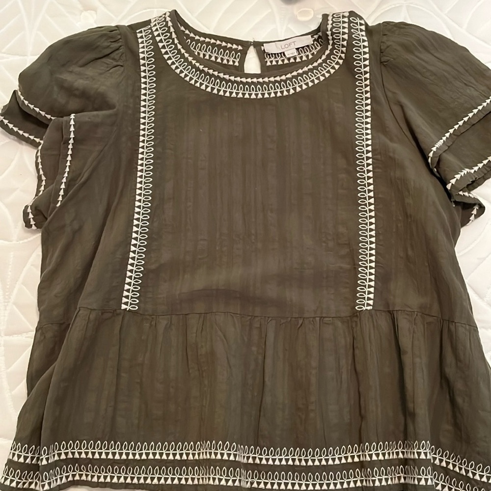 Loft green and white blouse